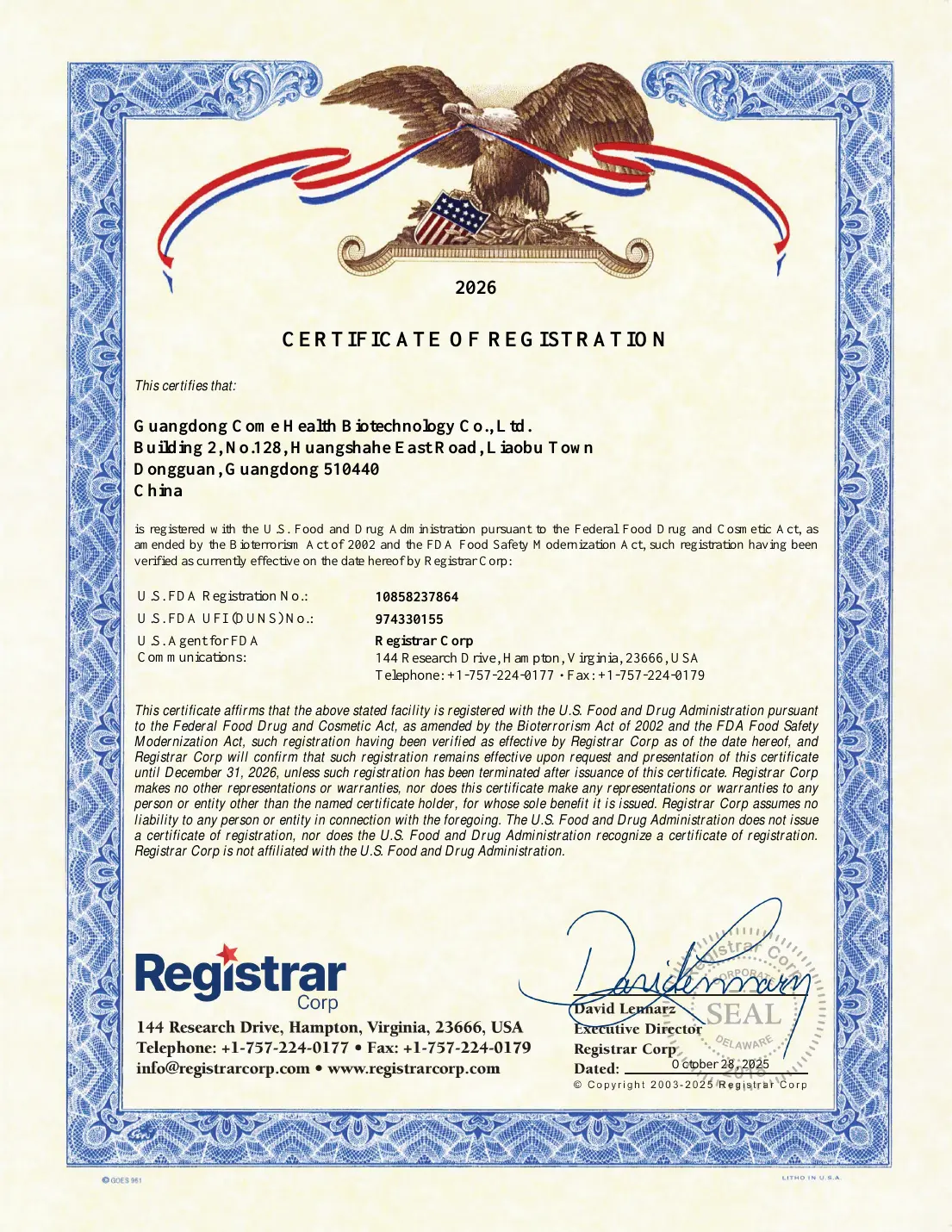 FDA Facility Registration certificate