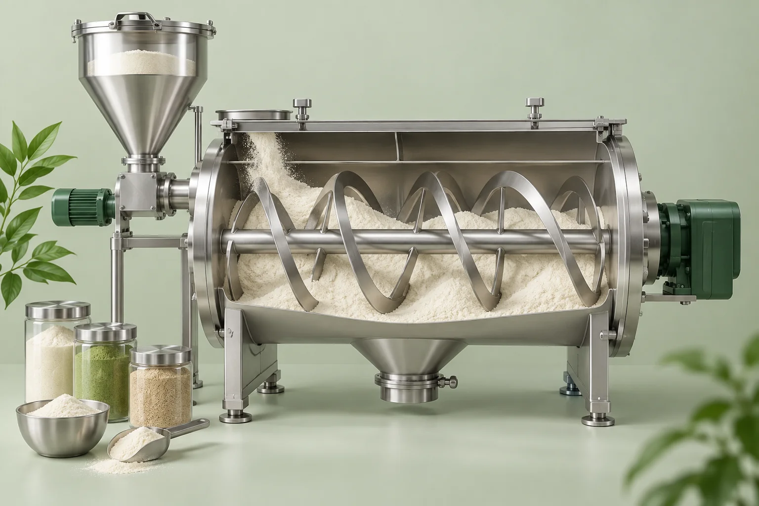 Illustration of a powder ribbon blender